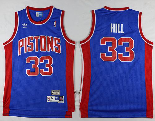 Men Detroit Pistons 33 Grant Hill Blue Throwback Stitched NBA Jersey